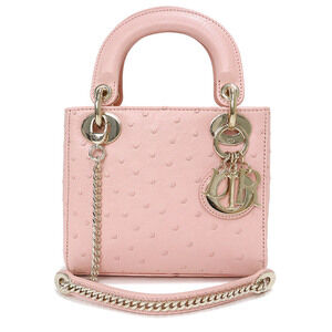 Christian Dior Lady Dior Chain Bag 2way Crossbody Bag Ostrich Exotic Pink